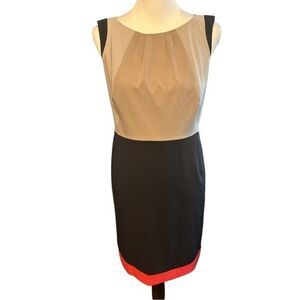 Ann Taylor Sleeveless Dress Tan Black And Pink Size 8P